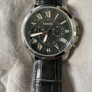 Fossil Chronograph Black Leather Watch